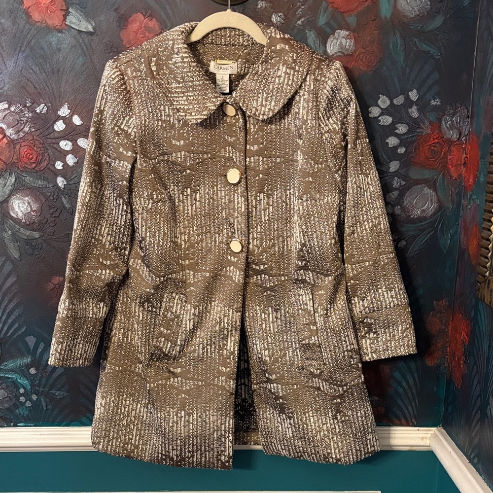 Carmen Marc Valvo Elegant Brown Patterned Women's Coat